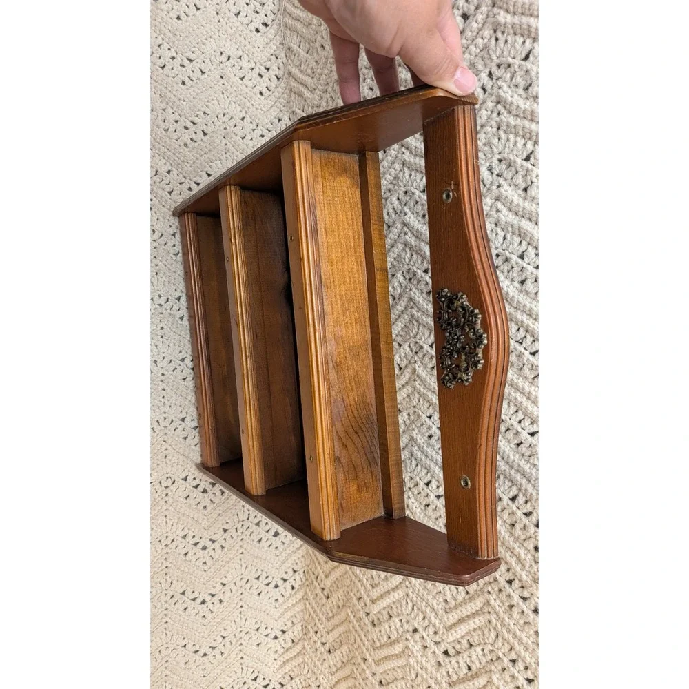 Vintage Wood Spice Rack Wall Mount 3 Tier Kitchen Organizer Brown 15x13